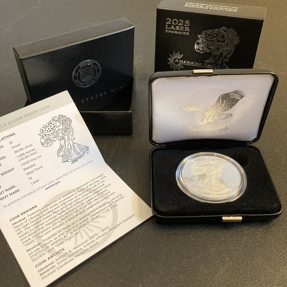 2025 Laser Engraved‎ American Eagle 1 Ounce Silver Proof Coin US Mint West Point
